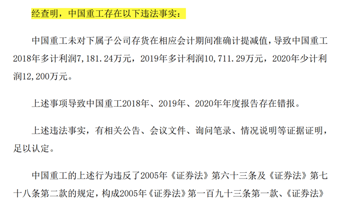 【证券索赔】中国重工收到行政处罚决定书，受损投资者可进行索赔登记
